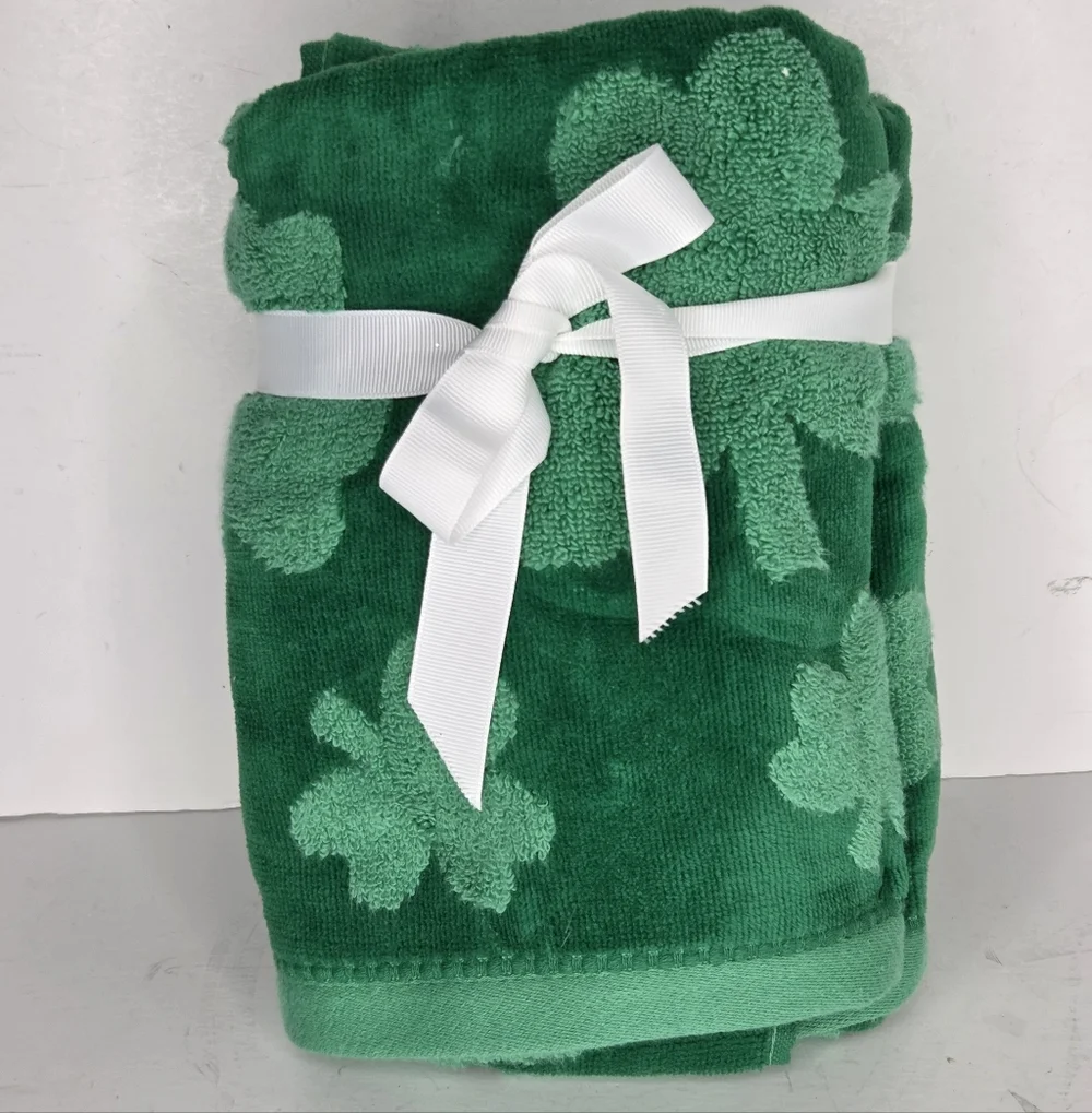 Caro‎ Green Shamrock Thick Cotton Kitchen Bath Hand Towels Set St Patricks Day